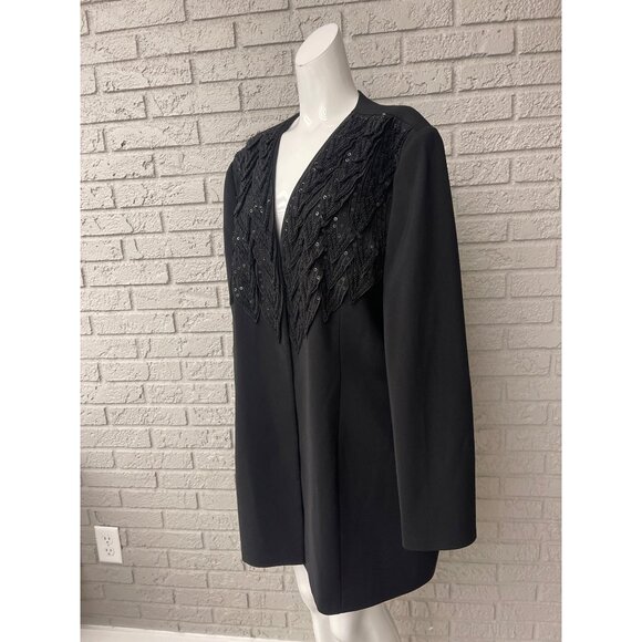 Ben Marc International Women Black Sequin Beaded Open Front Jacket Size 2XL - Picture 2 of 7